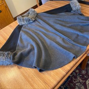 Parkhurst Faux Fur Trim Fleece Color Block Cape Coat